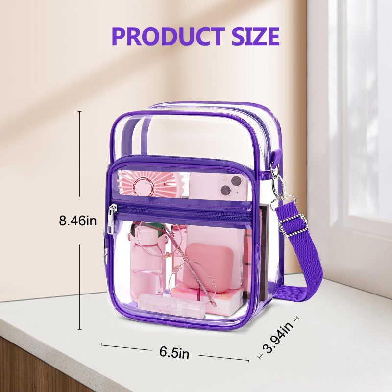 Blvornl Clear Crossbody Bag with Adjustable Shoulder Strap, Stadium Approved PVC Clear Purse Bag with Front Pocket, Clear Messenger Bag for Women and Men for Sports Events (Purple) - Image 3